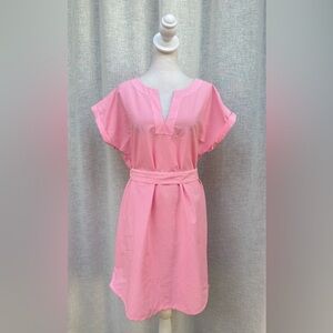 Vineyard Vines pink and white striped seersucker  belted shift dress